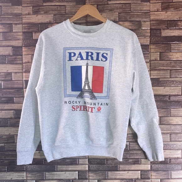 Women’s Vtg Medium Gray Sweater Paris Rocky Mountain Spirit Fruit of the loom - Picture 1 of 10